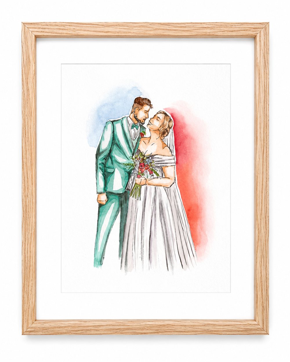 Portrait aquarelle des mariés encadré, offert en souvenir
